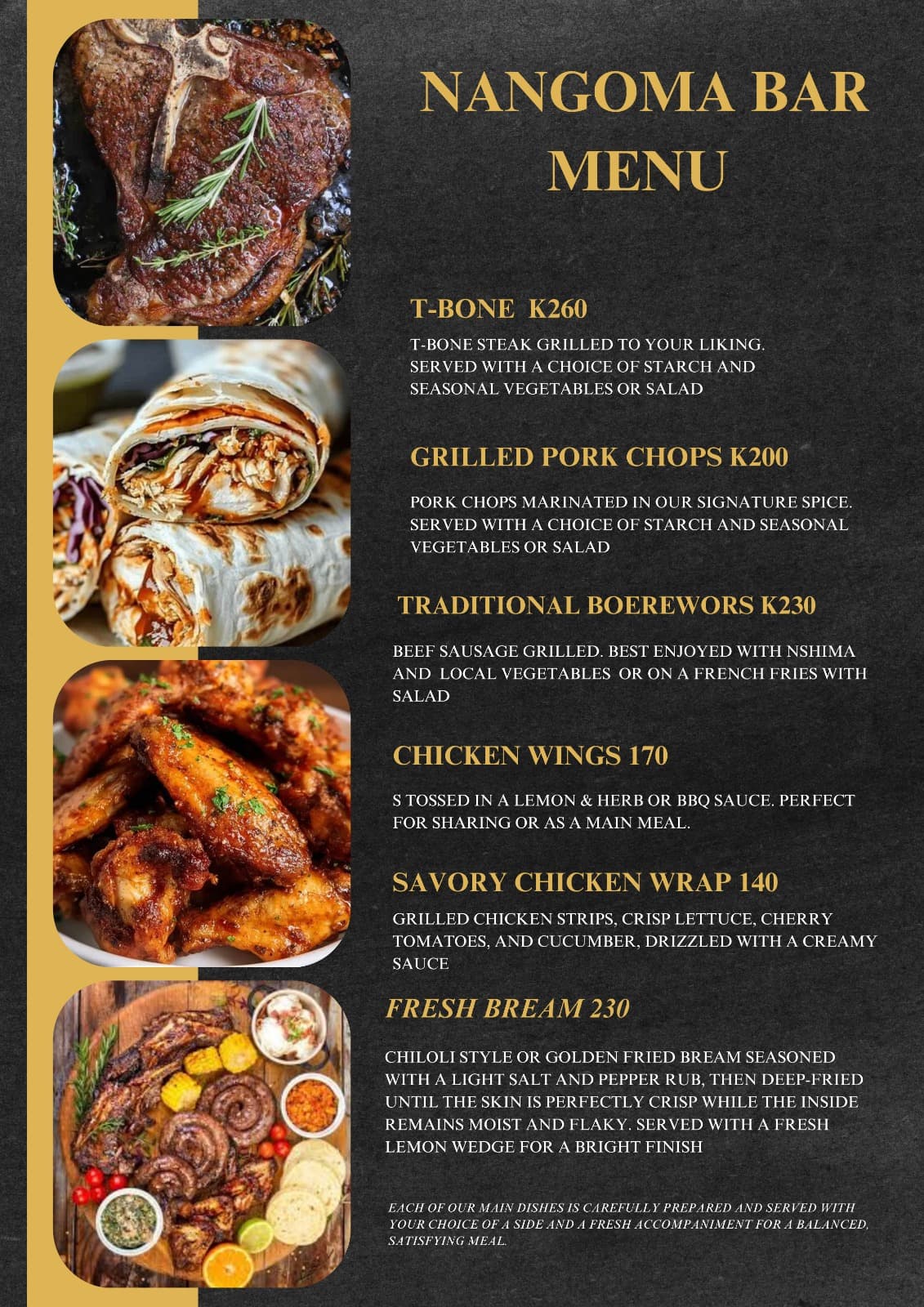 Nangoma Bar Menu